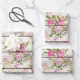 Rosa Rosen auf weißer Tafel Geschenkpapier Set