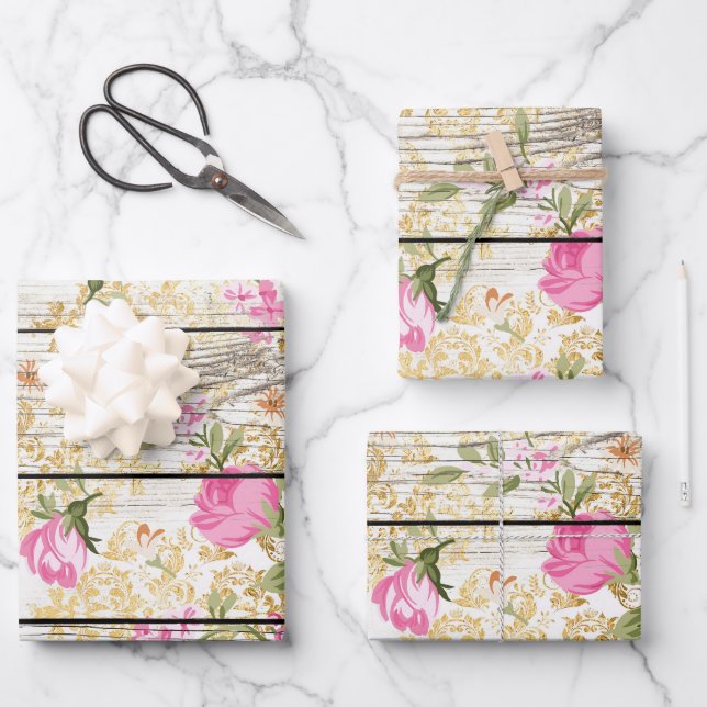 Rosa Rosen auf weißer Tafel Geschenkpapier Set (Vorderseite)