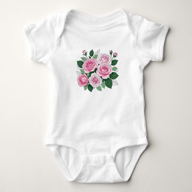 Rosa Rosen Baby Strampler (Vorderseite)