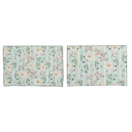 Rosa Rosen Blau Weiße Streifen Kissenbezug