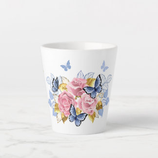 Rosa Rosen & blaue Schmetterlinge - Elegante Tasse