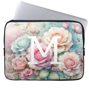 Rosa Rosen, Blume, Monogramm Laptopschutzhülle