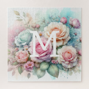 Rosa Rosen, Blume, Monogramm Puzzle
