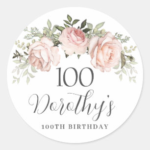 Rosa Rosen Blumen 100. Geburtstag Runder Aufkleber