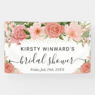 Rosa Rosen Blumen Brautparty Willkommen Banner