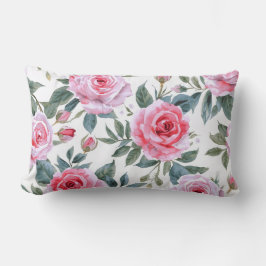 Rosa Rosen Blumen Cottagecore Wasserfarbenmuster Lendenkissen