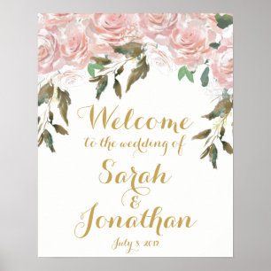 Rosa Rosen Blumen Hochzeitszeichen weiß Poster