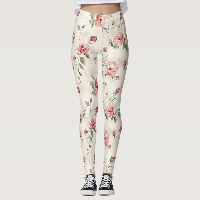Rosa Rosen Blumen  Leggings (Vorderseite)