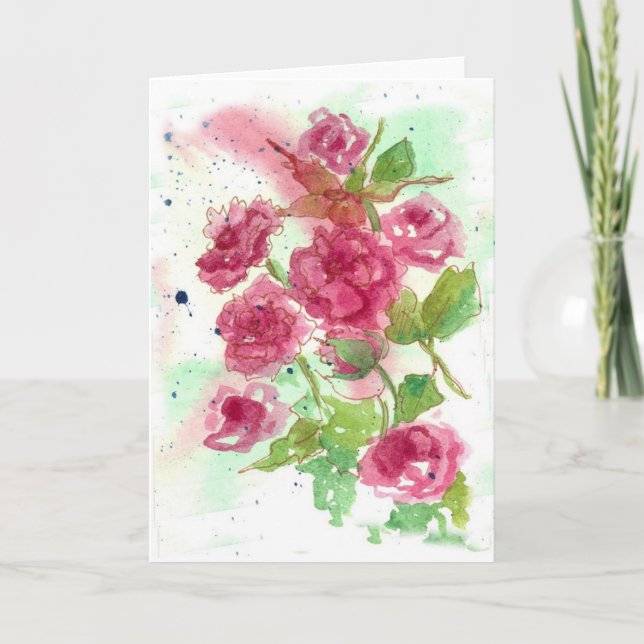 Rosa Rosen-Blumen-Raum-Gruß-KarteWatercolor Karte (Vorderseite)