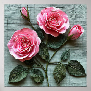Rosa Rosen Blumen Romantische Florale Wandkunst Poster
