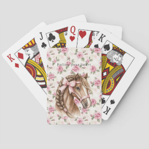 Rosa Rosen Blumen Schönes Pferd Rosa Schleife Spielkarten