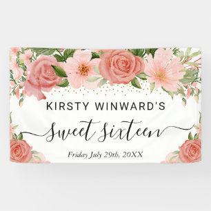 Rosa Rosen Blumen Sweet 16 Willkommen Banner