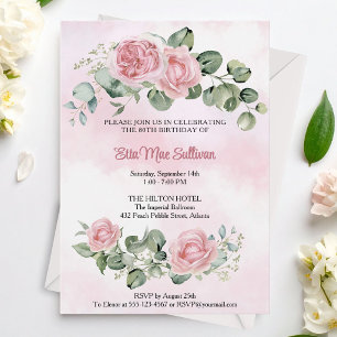 Rosa Rosen Blumen und Grünzeug 80. Geburtstag Einladung