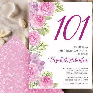 Rosa Rosen Blumen-Vorlage 101. Geburtstag Einladung