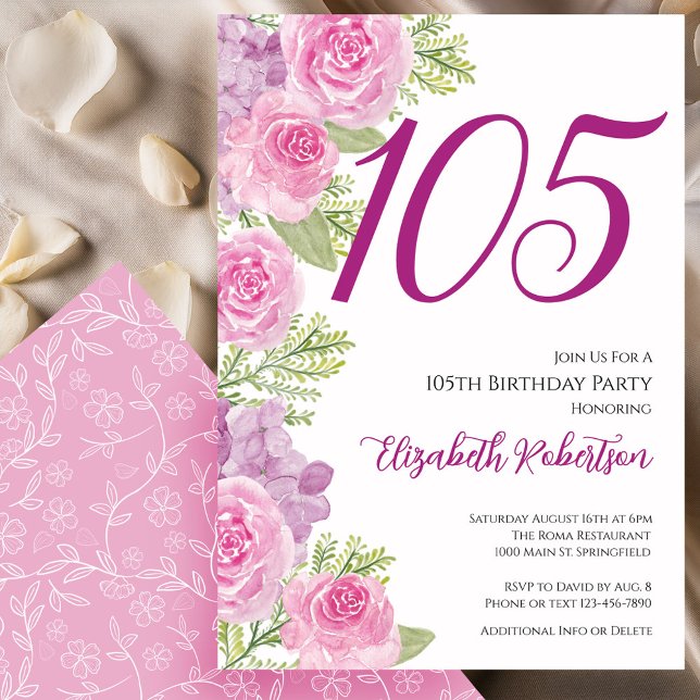 Rosa Rosen Blumen Vorlage 105. Geburtstag (Von Creator hochgeladen)