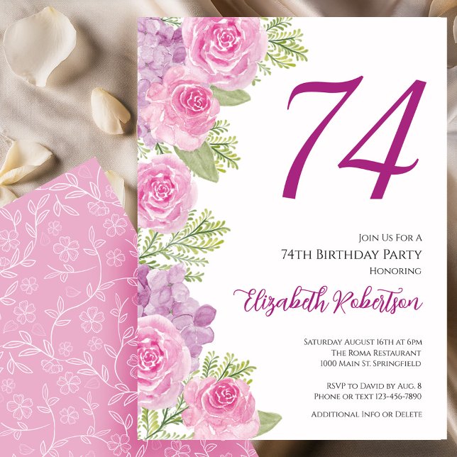 Rosa Rosen Blumen Vorlage 74. Geburtstag (Von Creator hochgeladen)