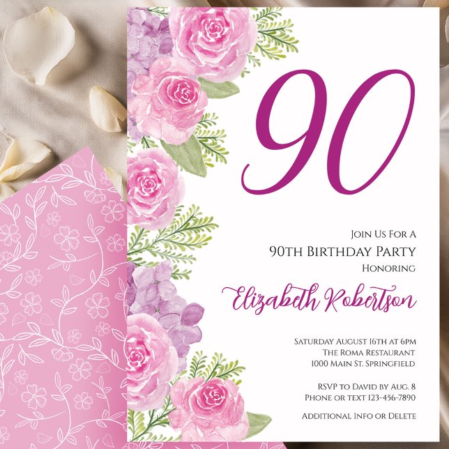 Rosa Rosen Blumen Vorlage 90. Geburtstag (Von Creator hochgeladen)
