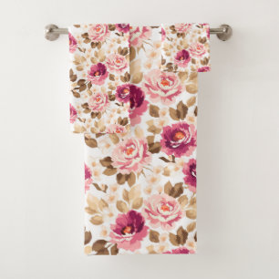 Rosa Rosen-Blumenmuster-Bad-Tuch-Set Badhandtuch Set