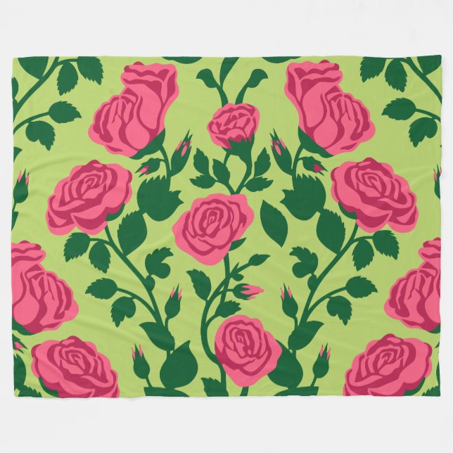 Rosa Rosen-Blumenmuster Fleecedecke (Vorderseite (Horizontal))