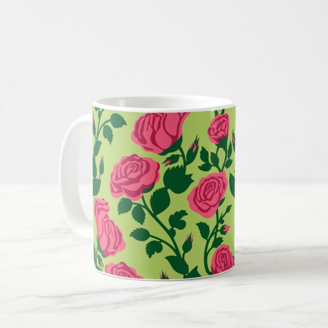 Rosa Rosen-Blumenmuster Kaffeetasse (Vorderseite Links)