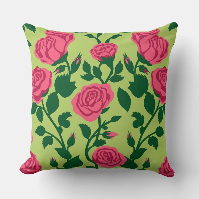 Rosa Rosen-Blumenmuster Kissen (Vorderseite)