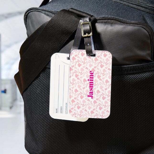 Rosa Rosen Blumenmuster mit benutzerdefiniertem Mo Gepäckanhänger (Von Creator hochgeladen)