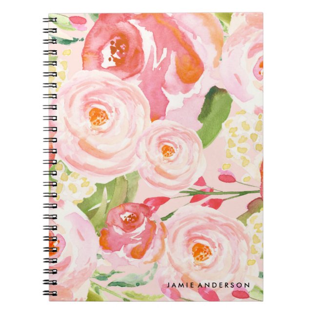 Rosa Rosen-Blumennotizbuch Notizblock (Vorderseite)