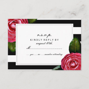 Rosa Rosen-Blumenschwarzes + Weißes Streifen UAWG RSVP Karte