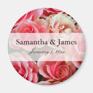 Rosa Rosen-Blumenstrauß-personalisierte Hochzeit Magnet