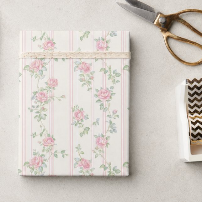 Rosa Rosen-Blumenverpackungspapier Geschenkpapier (elegant pink grandmillennial vintage coquette rose floral wrapping paper)