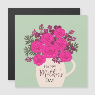 Rosa Rosen Bouquet – Elegante Muttertagsblumen Magnetkarte