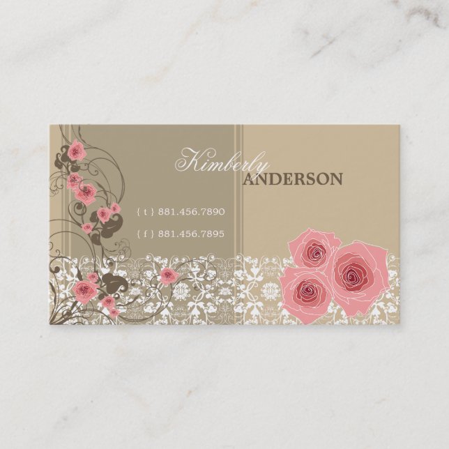 Rosa Rosen-Damast-Spitze Fleur eleganter Chic Visitenkarte (Vorderseite)