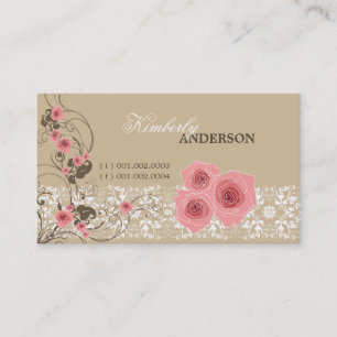 Rosa Rosen Damastspitze Fleur Elegant Chic Vintage Visitenkarte