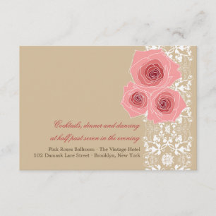 Rosa Rosen Damastspitze Hochzeitsempfangskarte Begleitkarte