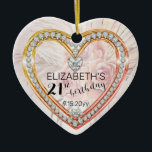 Rosa Rosen |Diamanten 21. Geburtstag Keepake Ornam Keramik Ornament<br><div class="desc">Elegante Imitate (bedruckt) Diamanten und rosa Rosen und Pampasgras, der 21. Geburtstagsgeschmack der Holiday Hearts Designs (Rechte vorbehalten). Vorlagenfelder sind für die Personalisierung mit Namen und Datum vorgesehen. Alle Effekte (Diamanten und abstrakte Blütenfarben) sind Imitate — sie sind so realistisch wie möglich, werden aber gedruckt. Wenn Sie Sie haben Fragen...</div>
