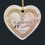 Rosa Rosen |Diamanten 21. Geburtstag Keepake Ornam Keramik Ornament<br><div class="desc">Elegante Imitate (bedruckt) Diamanten und rosa Rosen und Pampasgras, der 21. Geburtstagsgeschmack der Holiday Hearts Designs (Rechte vorbehalten). Vorlagenfelder sind für die Personalisierung mit Namen und Datum vorgesehen. Alle Effekte (Diamanten und abstrakte Blütenfarben) sind Imitate — sie sind so realistisch wie möglich, werden aber gedruckt. Wenn Sie Sie haben Fragen...</div>