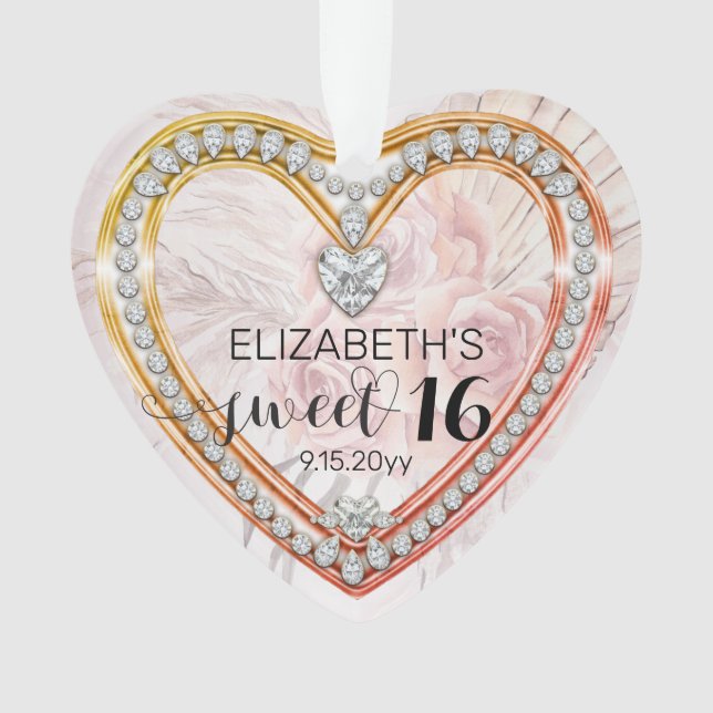 Rosa Rosen |Diamanten Sweet 16 Keepake Ornament (Vorderseite)