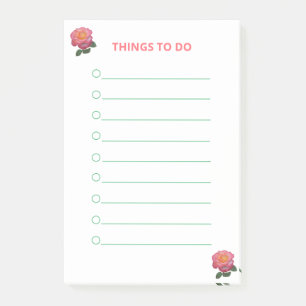 Rosa Rosen Dinge zu tun Post-it Klebezettel