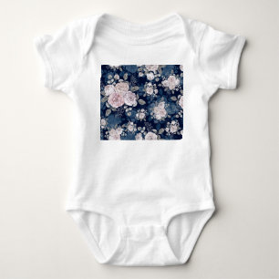 Rosa Rosen Dunkelblau: Vintag Baby Strampler