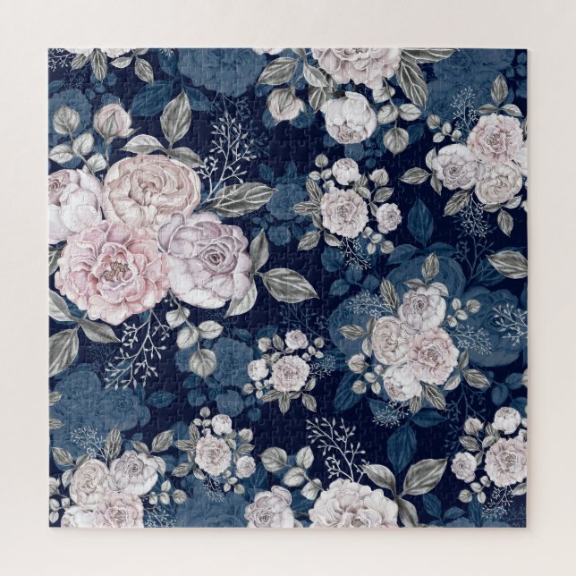 Rosa Rosen Dunkelblau: Vintag Puzzle (Vertikal)