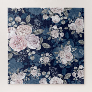 Rosa Rosen Dunkelblau: Vintage Puzzle