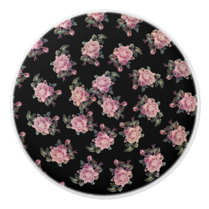 Rosa Rosen Dunkles Blumenmuster Shabby Chic Keramikknauf