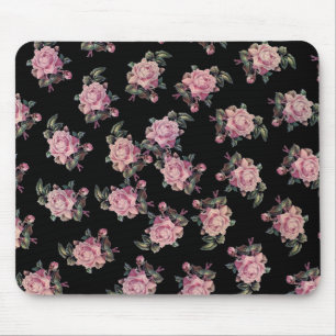 Rosa Rosen Dunkles Blumenmuster Shabby Chic Mousepad
