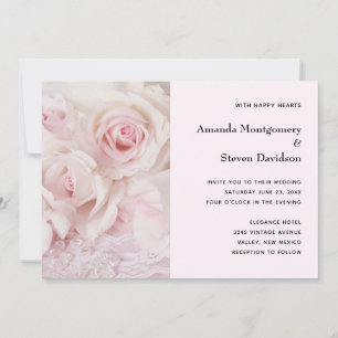 Rosa Rosen & Elegante Spitze - Hochzeit Einladung