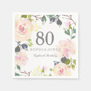 Rosa Rosen-elegantes 80. Geburtstags-Party Serviette