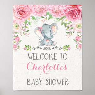 Rosa Rosen Elephant Baby Dusche Begrüßungszeichen Poster