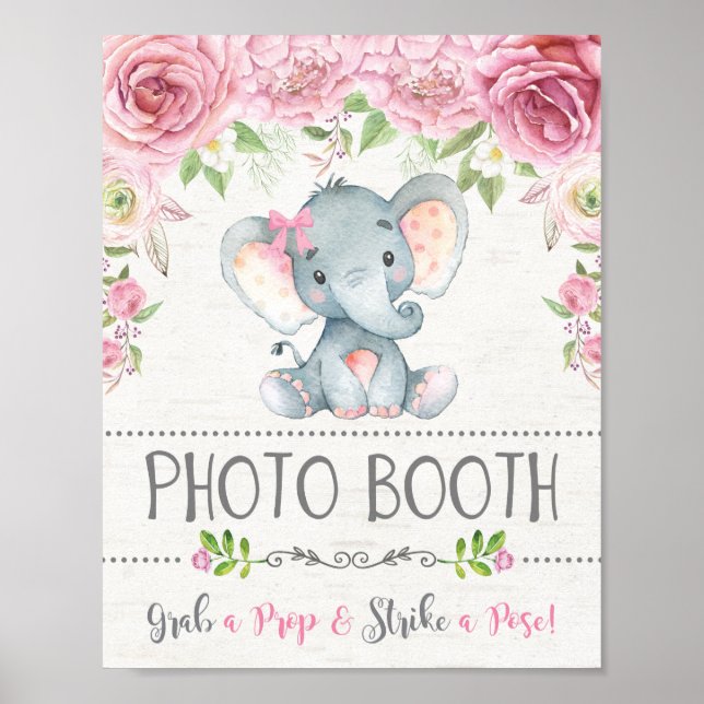 Rosa Rosen Elephant Foto Standverkleidung Poster (Vorne)