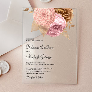 Rosa Rosen Erdig Florale Hochzeit Acryleinladungen