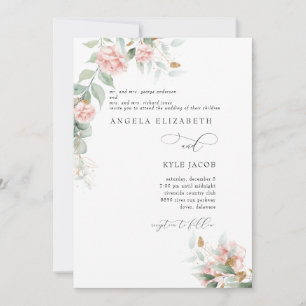 Rosa Rosen Eukalyptus Beide Eltern Hochzeit Einladung