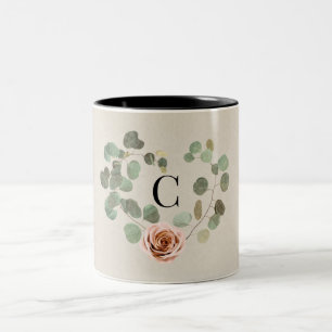 Rosa Rosen- & Eukalyptus-Herz Rustikale Hochzeit Zweifarbige Tasse